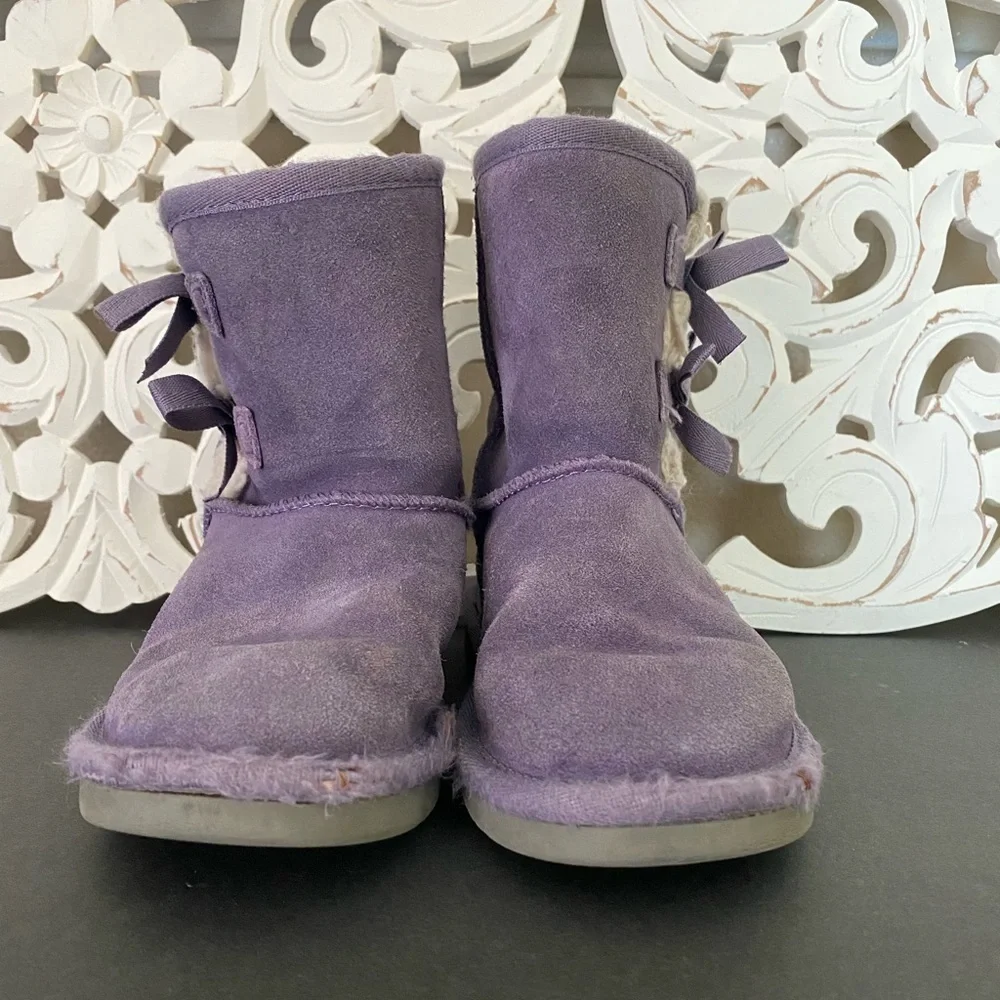 Koolaburra by Ugg Girls Purple Suede Boots 2 Bows Size 12 Boho Winter Cozy Warm